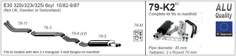 Jetex Exhaust BMW 325i E30 1982-87 Complete System includes downpipe – LHD Only