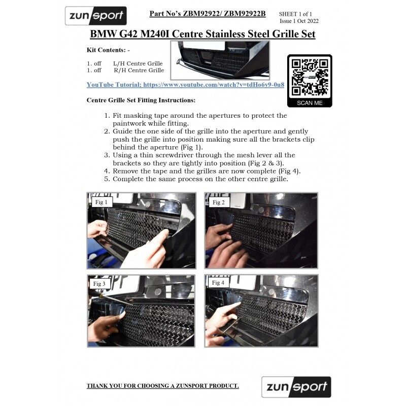 ZUNSPORT FRONT GRILLE SET IN BLACK TO FIT BMW G42 M240I