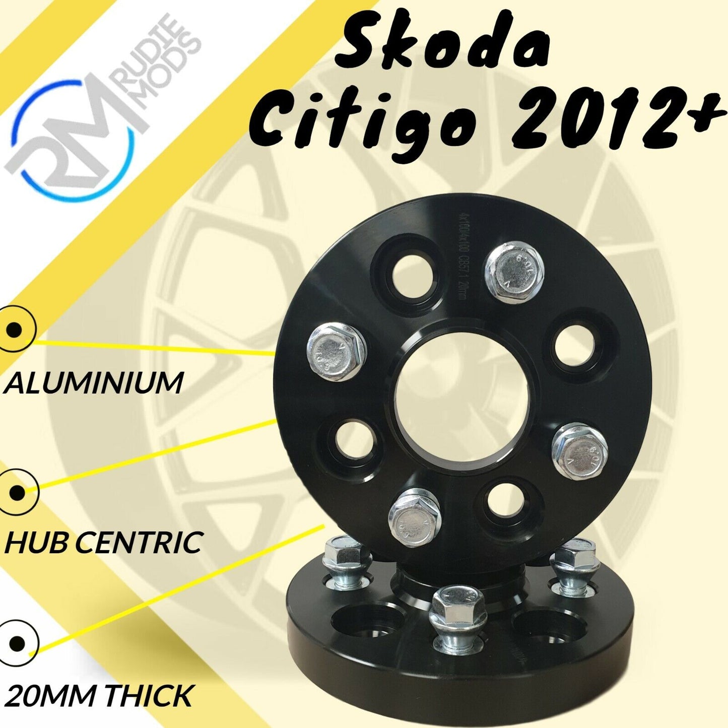 BLACK Skoda Citigo 2012 on 4x100 20mm Hubcentric Wheel spacers 1 pair inc bolts