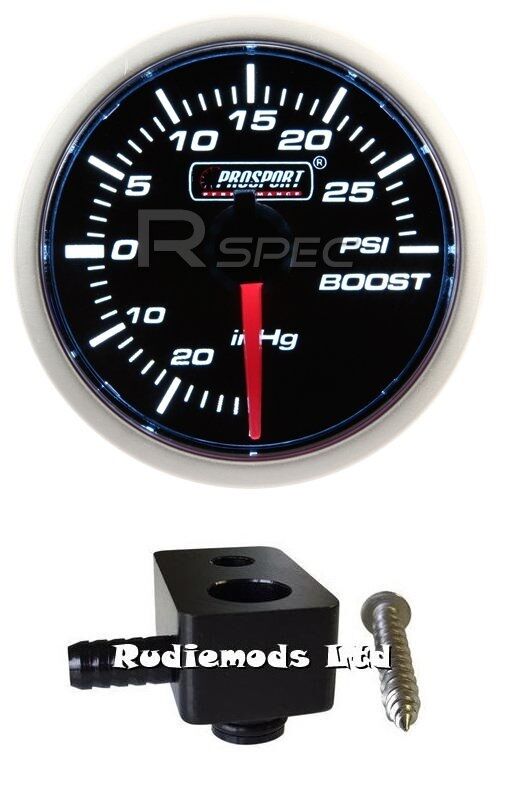 Ford Fiesta ST180 52mm White Boost gauge PSI and fitting adaptor