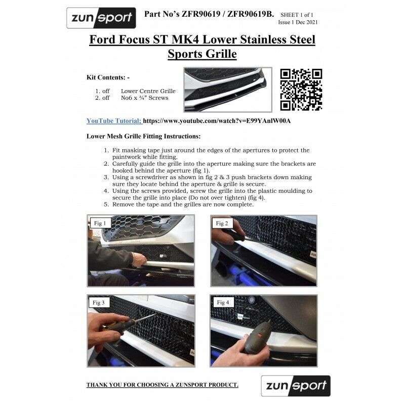 Zunsport Front Grille Set in Black for FORD FOCUS ST MK4 ZFR90719B