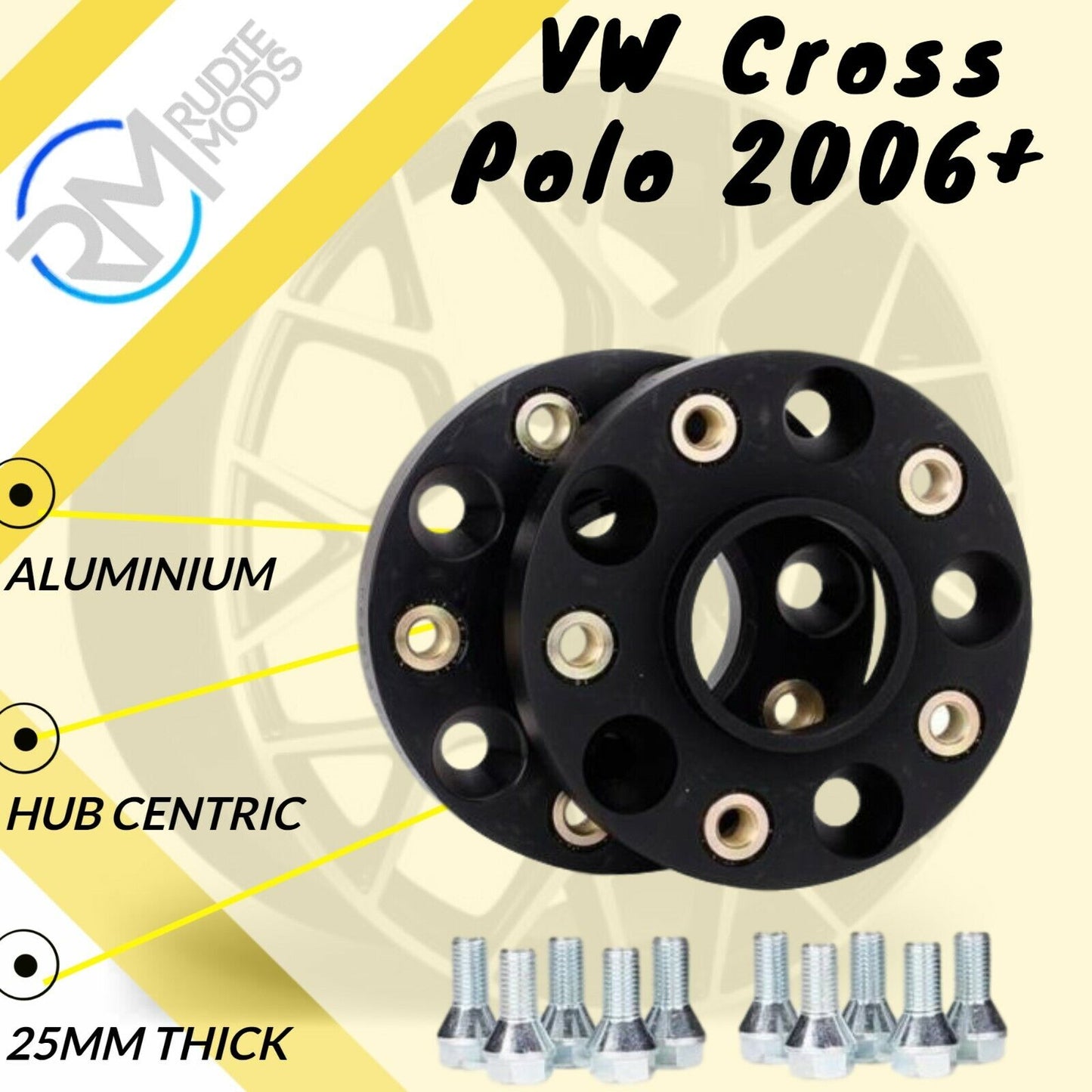 BLACK VW Cross Polo 2006 On 5x100 25mm Hubcentric Wheel Spacers 1 pair