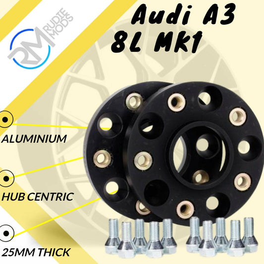 BLACK Audi A3 8L MK1 5x100 57.1 25mm ALLOY Hubcentric Wheel Spacers