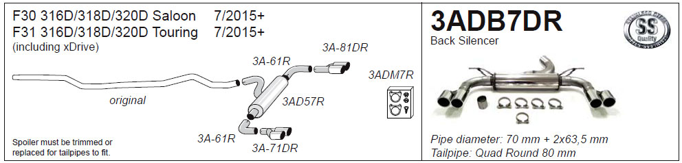 Jetex Exhaust for BMW 316D/318D/320D (F30/F31) | 7/2015+ | Rear Silencer