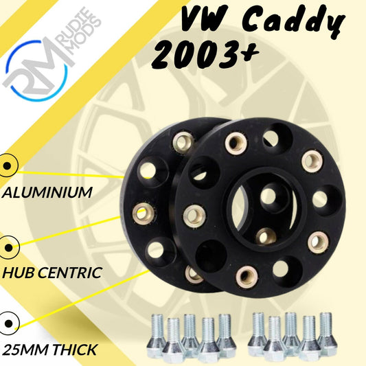 BLACK VW Caddy 2003 Onwards 5x112 57.1 25mm ALLOY Hubcentric Wheel Spacers