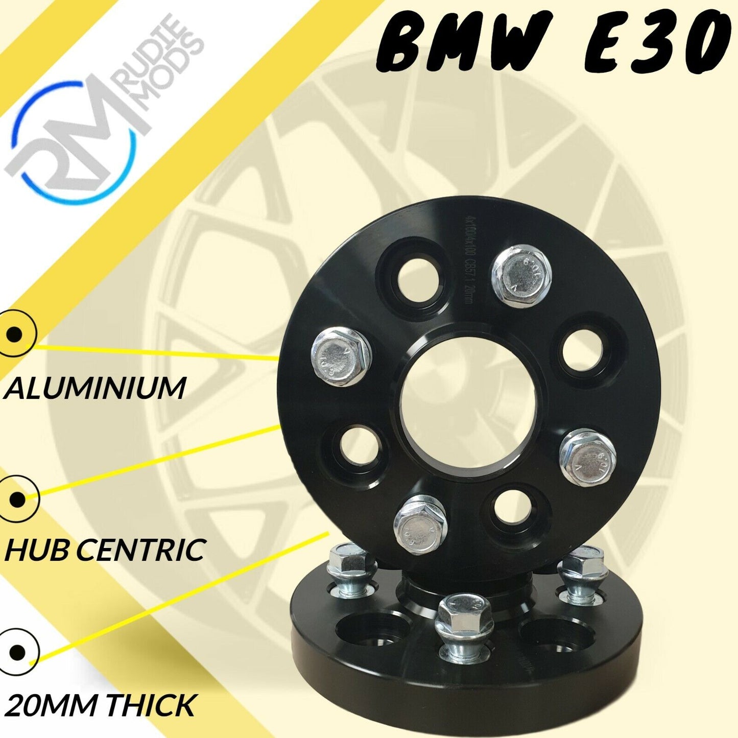 4x100 20mm BLACK Hubcentric Wheel spacers 1 pair inc bolts to fit BMW E30