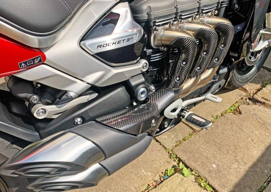 Carbon Fibre Triumph Rocket 3 Black, GT, R Mid exhaust 1 into 2 heat shield