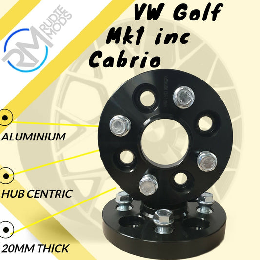 BLACK VW Golf Mk1 inc Cabrio 4x100 20mm Hubcentric Wheel spacers 1 pair