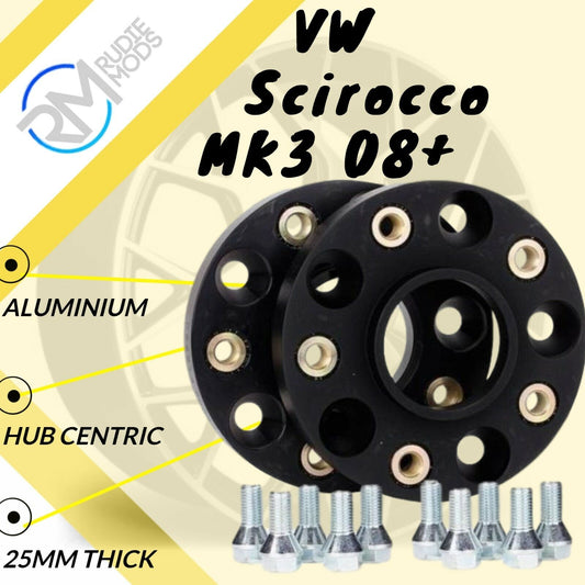 BLACK VW Scirocco MK3 08 Onwards 5x112 57.1 25mm ALLOY Hubcentric Wheel Spacers
