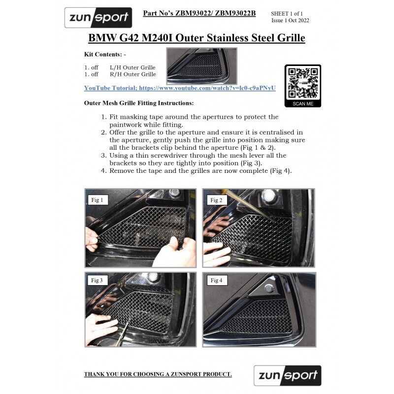 ZUNSPORT FRONT GRILLE SET IN BLACK TO FIT BMW G42 M240I