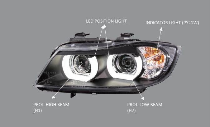 BMW 3 Series E90 E91 05-08 Black LED 3D DRL Daylight Running Lights Headlights