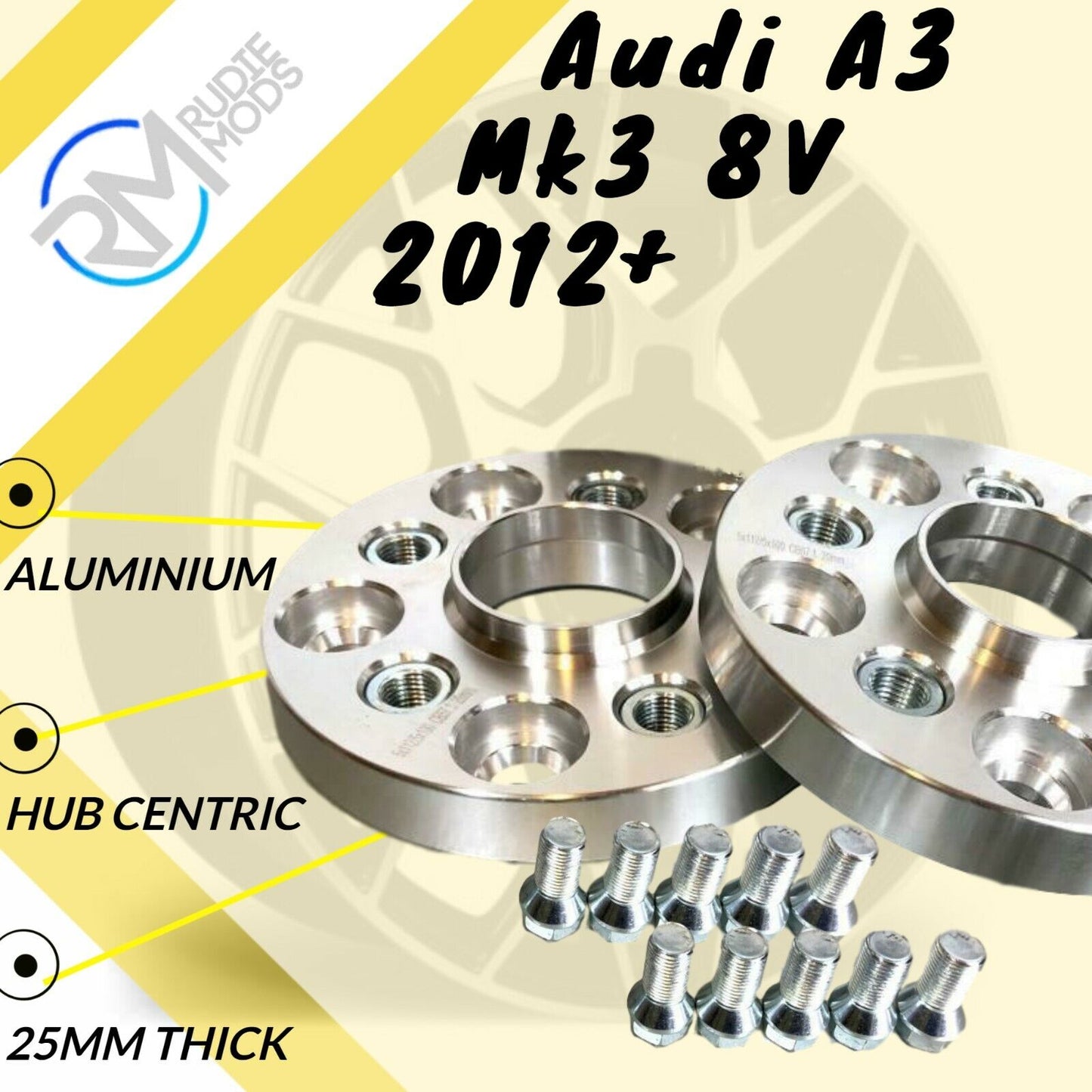Audi A3 Mk3 8V 2012 on 25mm Hubcentric Wheels Spacers 1 pair