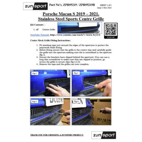 ZUNSPORT CENTRE GRILLE ZPR95219B to fit PORSCHE MACAN S 19-21