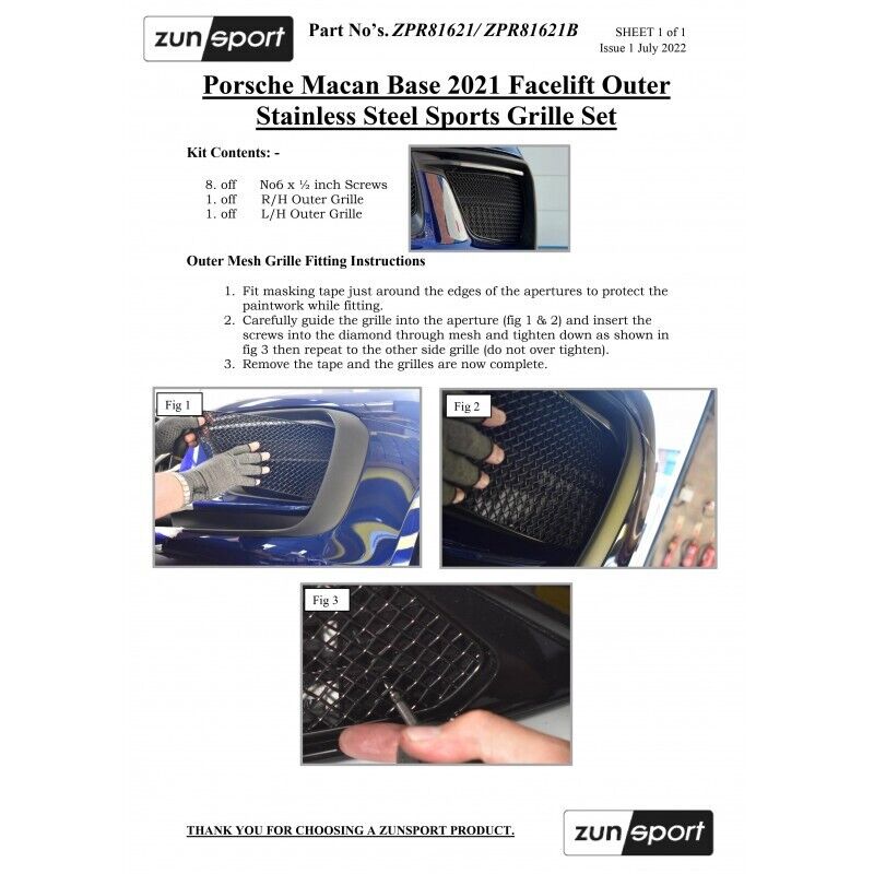 ZUNSPORT FRONT GRILLE SET FOR PORSCHE MACAN BASE 2022+ WITH DRIVING CAMERA