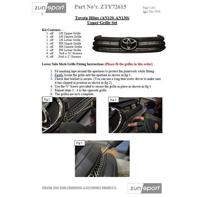 Zunsport Black Front Grille Set fits Toyota Hilux (AN120 / AN130) - (2015 -)