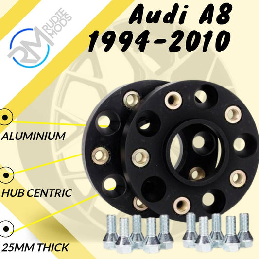BLACK Audi A8 1994-2010 5x112 57.1 25mm ALLOY Hubcentric Wheel Spacers