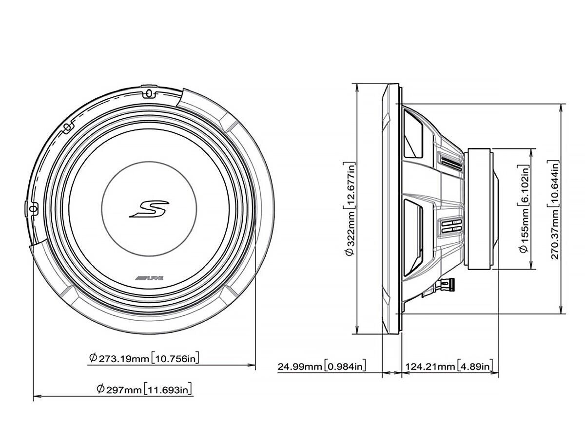 Alpine S-Series S2-W12D4 - 12” 30cm 1800W Dual 4 Ohm Subwoofer Bass Driver