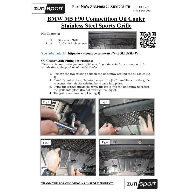 BMW M5 COMPETITION F90 ZUNSPORT OIL COOLER GRILLE
