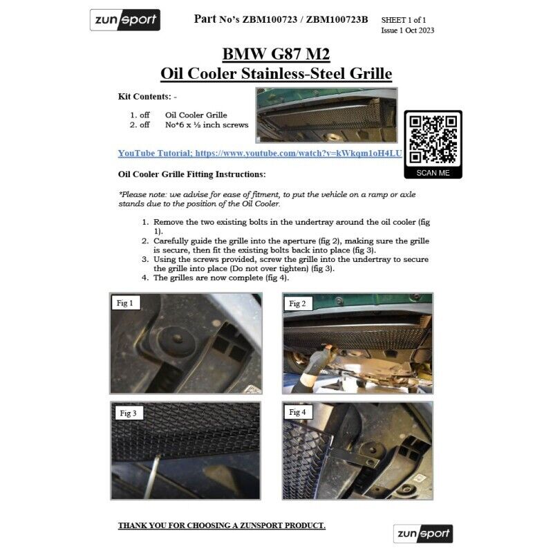 Zunsport BMW G87 M2 - OIL COOLER GRILLE