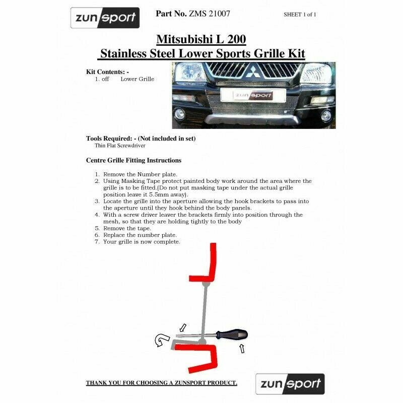 ZUNSPORT BLACK LOWER GRILLE MITSUBISHI L200 - Special Offer