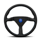 Momo Montecarlo Leather Steering Wheel 350mm Blue Stitching & Blue Horn Button