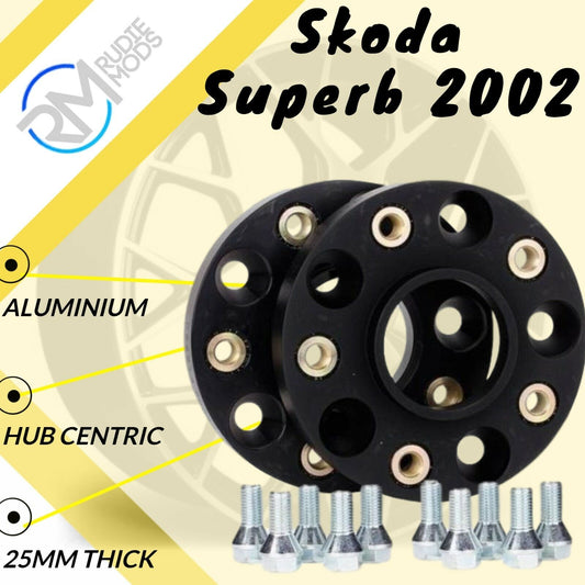 BLACK Skoda Superb 2002 Onwards 5x112 57.1 25mm ALLOY Hubcentric Wheel Spacers