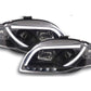 Black LED Lightbar DRL Devil Eye Projector Headlights for Audi A4 2005-2008 B7