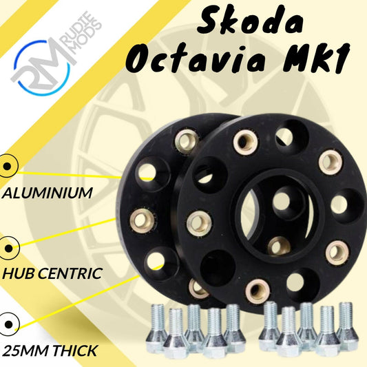 BLACK Skoda Octavia MK1 5x100 57.1 25mm ALLOY Hubcentric Wheel Spacers
