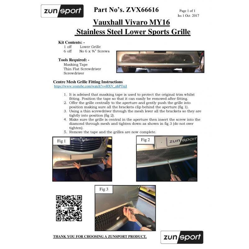 Zunsport Black Lower Grille compatible with Vauxhall Vivaro MY16 - (2016 -)