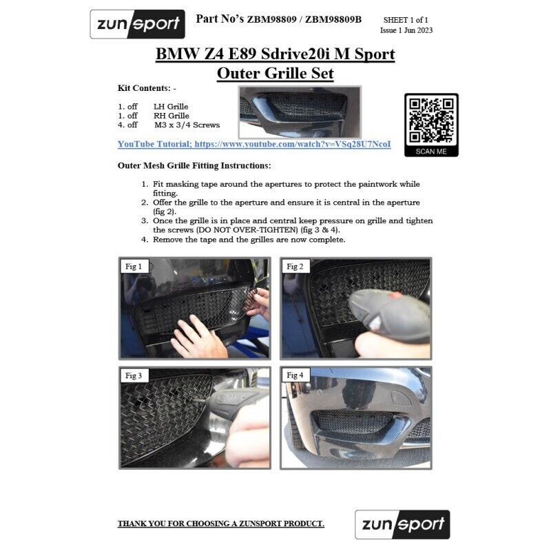 ZUNSPORT BMW Z4 E89 SDRIVE20I M SPORT - FRONT GRILLE SET - SILVER