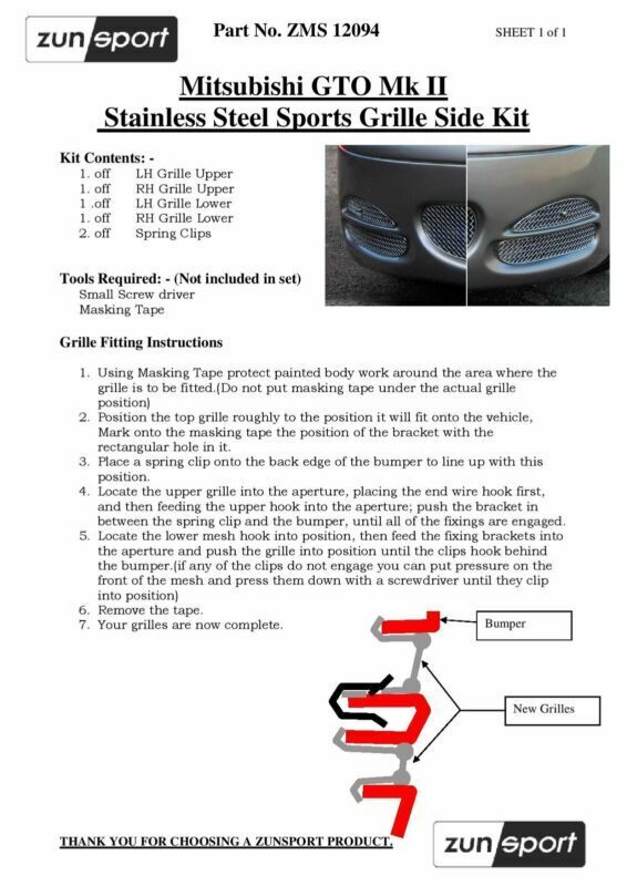 ZUNSPORT BLACK SIDE GRILLE SET MITSUBISHI GTO MARK 2 - Special Offer