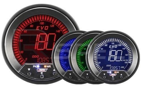 Prosport Evo 85mm LCD Speedometer 0-200 MPH / KPH 4 Colour with Peak and Warning