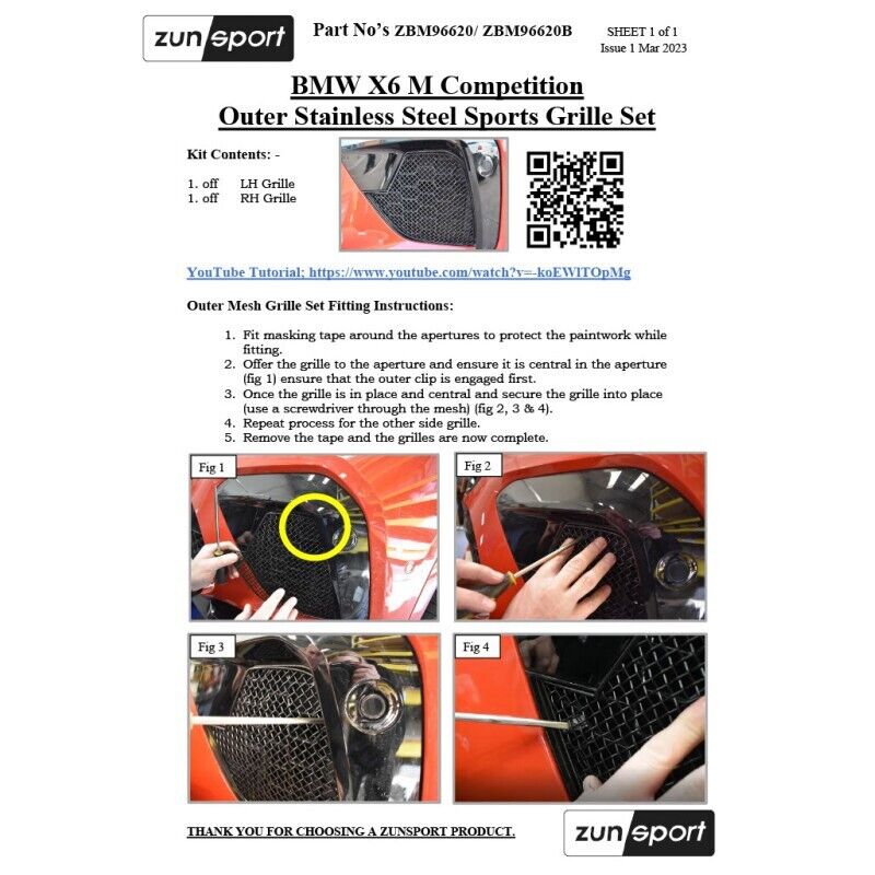 BLACK ZUNSPORT BLACK OUTER GRILLE SET FOR BMW X6 M COMPETITION ZBM96720B