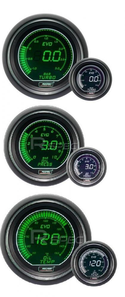 Prosport 52mm EVO Car Boost BAR + Oil Pressure + Oil Temp White Green Gauges