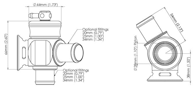 Kompact Dual Port Blow Off Valve suit 25mm Inlet Fitting Audi Fiat Ford Saab ect