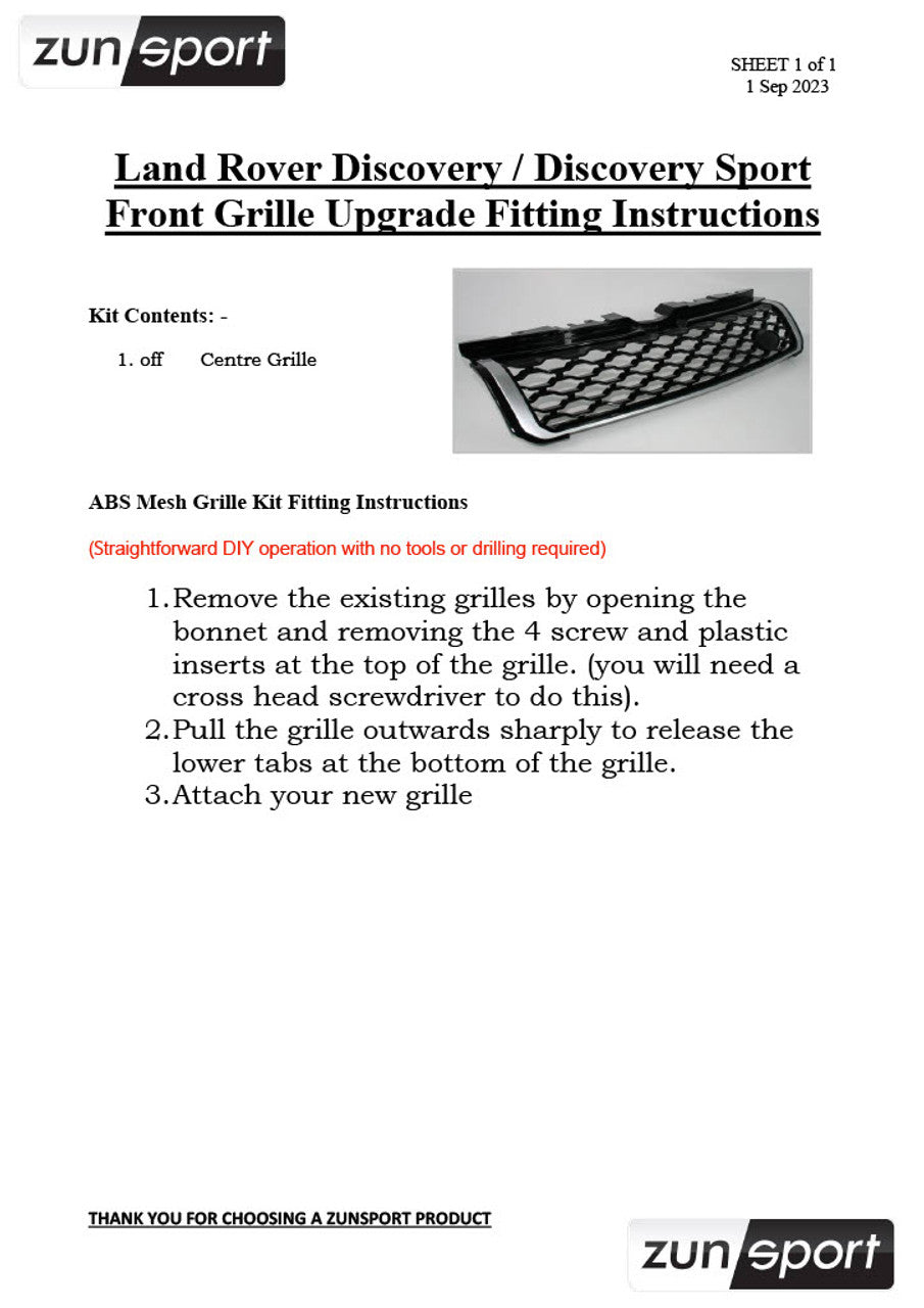 Zunsport Land Rover Discovery 5 NEW Style Upgrade Black Gloss Front Grille