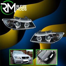 BMW 3 Series E90 & E91 2005-2008 4 Door Black Angel Eye Headlights